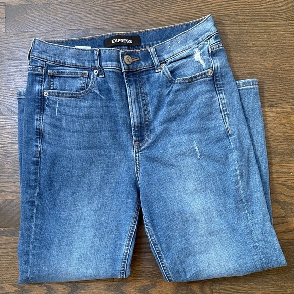 Express Denim - Express Distressed Medium Wash Blue Jeans Womans 8